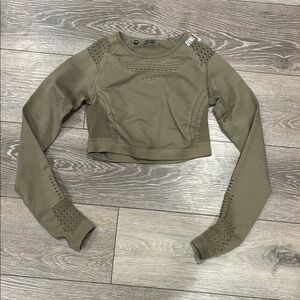 Olive Green Long Sleeve Crop Top
